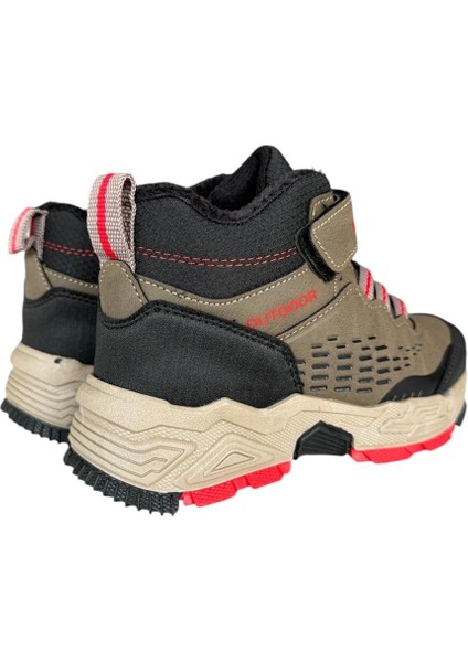 Cırtlı Içi Yünlü Soğuk Geçirmez Outdoor Günlük Çocuk Bot Vizon - Kırmızı