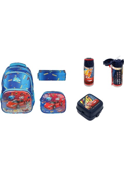 Araba Kabartmalı Ilkokul Sırt Çantası Seti (5 Parça)