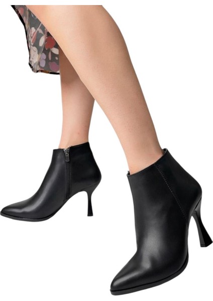 Topuklu Fermuarlı Kadın Bot (8 Cm) Siyah