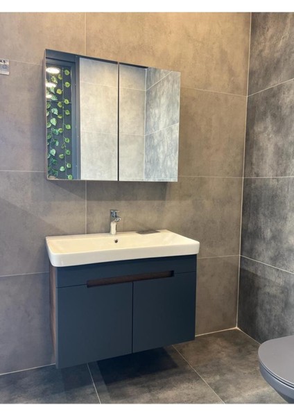 Trend 80 cm Barok-Matt Antrasit Banyo Dolap Takım