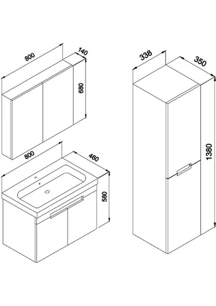 Trend 80 cm Barok-Matt Antrasit Banyo Dolap Takım modelleri