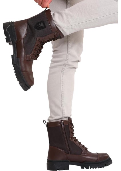 Bağcıklı Fermuarlı Erkek Postal Bot KAHVERENGİ