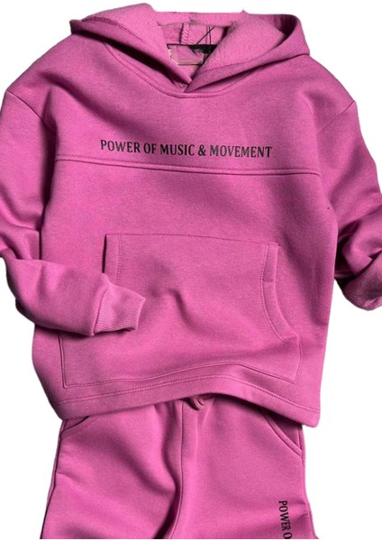 Kız Çocuk Power Of Music Yazı Baskı Kapüşonlu 3 Iplik Fuşya Eşofman Takım