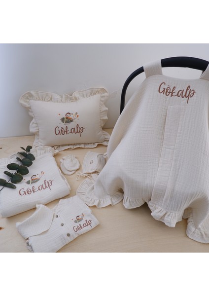Erkek Bebek Full Set İsimli Müslin Hastane Çıkışı