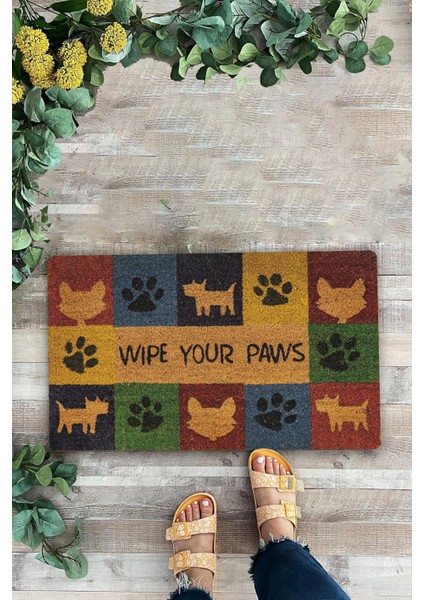 Patilerinizi Silin Kedi Köpek Ikonlu Welcome Hoş Geldiniz Kapı Önü Paspası 45X70CM