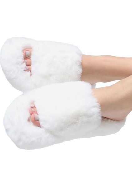 Ekstra Yumuşak Tüylü Kadın Terlik Beyaz modelleri