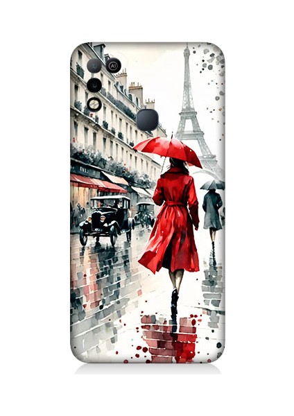 Infinix Hot 10 Play Uyumlu Kırmızı Şemsiye Desenli Silikon Kılıf