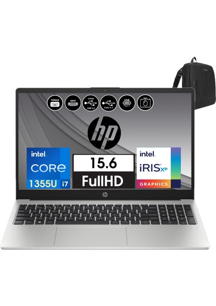 Hp 250 G10 Intel Core I7-1355U 16GB 512GB SSD 15.6" Fdos Fhd Taşınabilir Bilgisayar 99G1E6ET07+ZETTAÇANTA