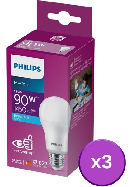 LED 13W Ampul 6500K Beyaz Işık 3'lü