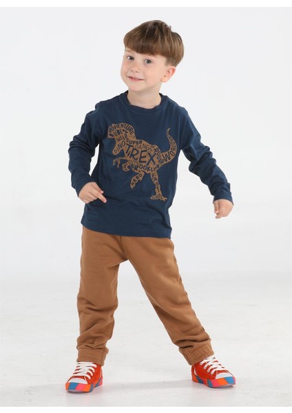 Kahve Yazılı Dino Jogger Pantolon + Tshirt Takım fırsatları