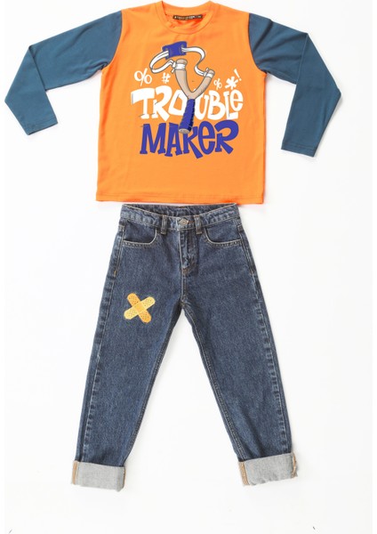 Trouble Maker Denim Pantolon +T-Shirt Takım