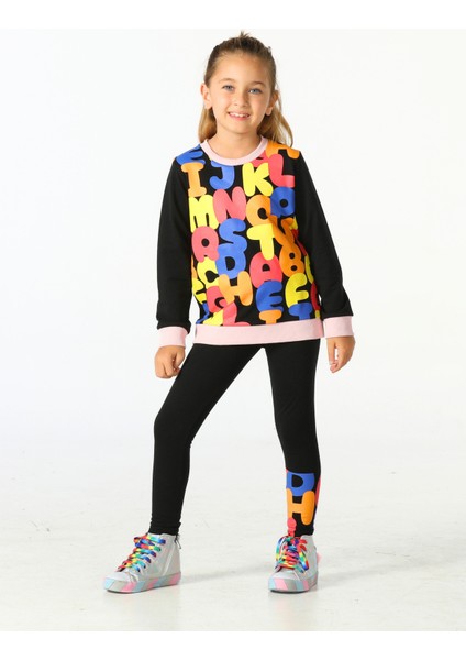 Alphabet Desenli Kız Çocuk Sweatshirt Takım