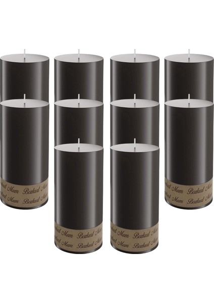 10'lu Siyah Silindir Baton Mum 7 x 12 cm
