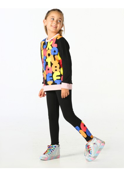 Alphabet Desenli Kız Çocuk Sweatshirt Takım
