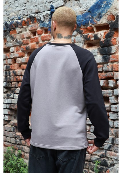 Erkek Reglan Kol Rahat Kesim Bisiklet Yaka Sweatshirt Siyah Antrasit Düz Basic fiyatları