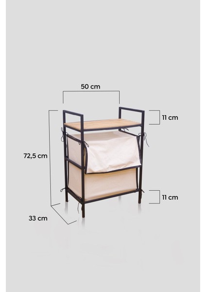 Metal Ahşap Çok Amaçlı Dekoratif Raf Kirli Çamaşır Sepeti