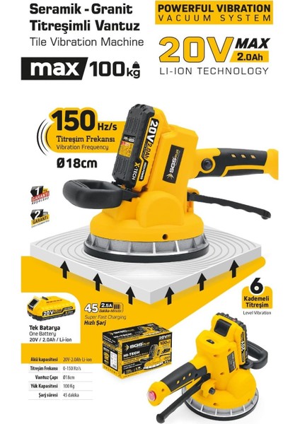 5415 Akülü Seramik - Granit Titreşimli Vantuz 20 V 1 x 2.0 Ah fırsatları
