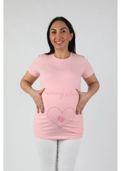 Hamile Mommy Love Tişört Pembe Baskılı