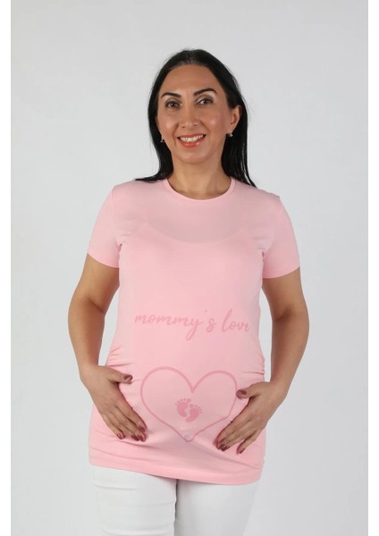 Hamile Mommy Love Tişört Pembe Baskılı