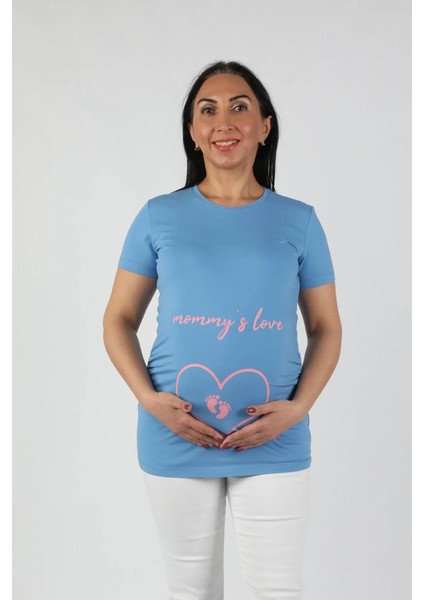 Hamile Mommy Love Tişört Pembe Baskılı