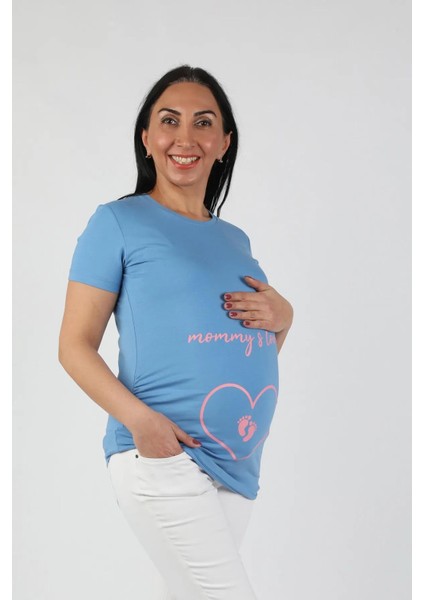Hamile Mommy Love Tişört Pembe Baskılı