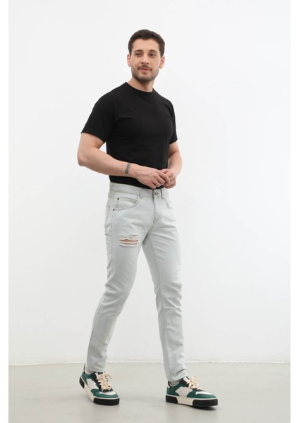 Erkek Yırtık Detaylı Slim Fit Jean Pantolon