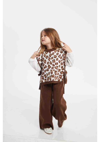 Leopar Desenli 3'lü Triko Takım (Süveter-Gömlek-Triko Pantolon) modelleri
