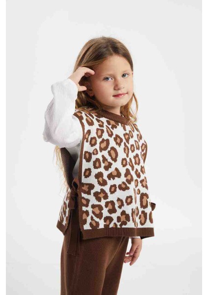 Leopar Desenli 3'lü Triko Takım (Süveter-Gömlek-Triko Pantolon) fırsatları