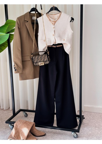 Asel Fashion Premium Muadil Bordo Triko Yelek Ekru