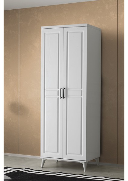 Ücretsiz Montaj - %100 MDF Sport 2 Kapaklı Beyaz Gardırop - MDF Dolap - Elbise Dolabı