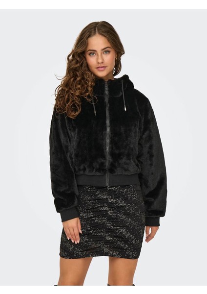Onlvenıce Faux Fur Hood Bomber Siyah Kadın Mont 15322127