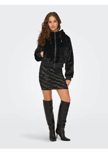Onlvenıce Faux Fur Hood Bomber Siyah Kadın Mont 15322127 indirimleri