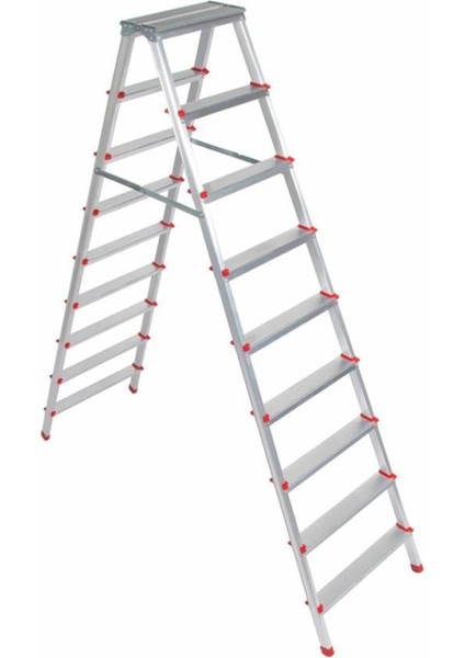 - 9+9 Alüminyum Çift Çıkışlı Merdiven - 9 Basamaklı Ev, Bahçe ve İş Yeri Kullanımına Uygun