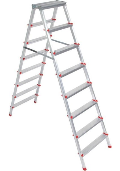 - 8+8 Alüminyum Çift Çıkışlı Merdiven - 8 Basamaklı Ev, Bahçe ve İş Yeri Kullanımına Uygun