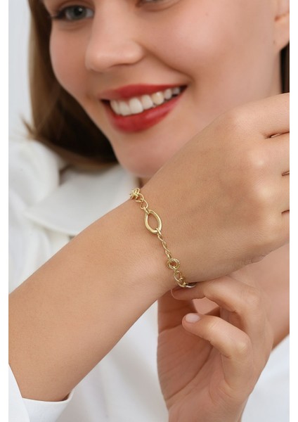 8 Ayar Altın İki Renkli Oval Hallow Bileklik fiyatları