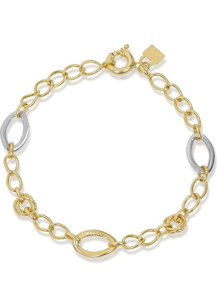 8 Ayar Altın İki Renkli Oval Hallow Bileklik fırsatları