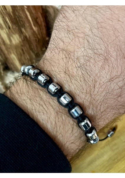 Silver Renk Hematit Makreme Örgü Ipli Unisex Bileklik fiyatları