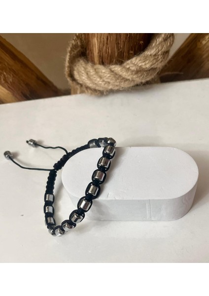 Silver Renk Hematit Makreme Örgü Ipli Unisex Bileklik modelleri