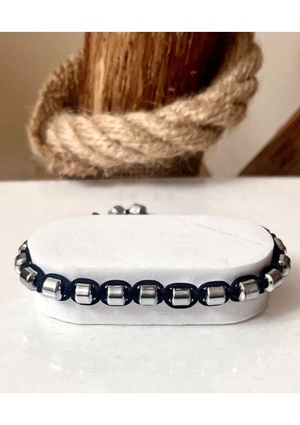 Silver Renk Hematit Makreme Örgü Ipli Unisex Bileklik fırsatları