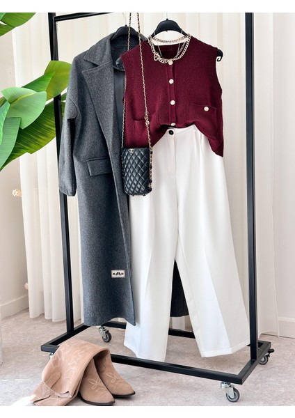 Asel Fashion Premium Muadil Bordo Triko Yelek Bordo