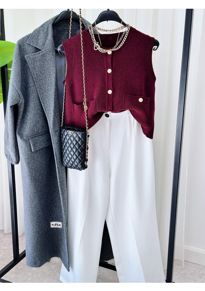 Asel Fashion Premium Muadil Bordo Triko Yelek Bordo