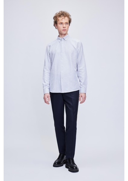 Siyah Comfort Fit Çizgili Pamuklu Düğmeli Yaka Uzun Kollu Casual Gömlek fiyatları