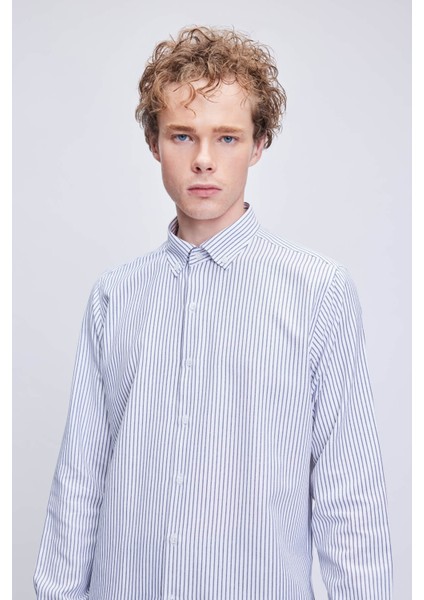 Siyah Comfort Fit Çizgili Pamuklu Düğmeli Yaka Uzun Kollu Casual Gömlek modelleri