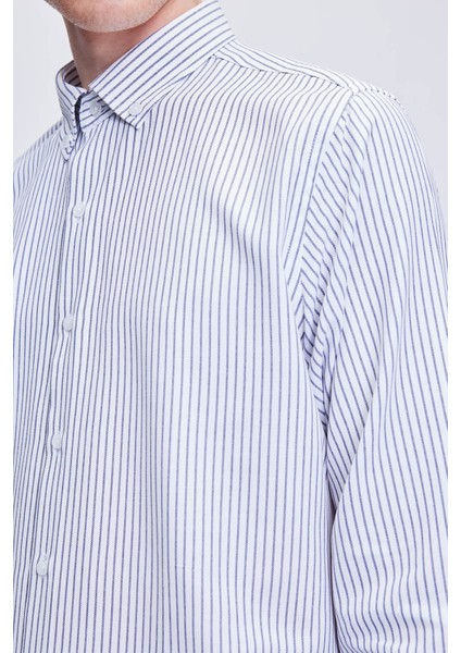 Siyah Comfort Fit Çizgili Pamuklu Düğmeli Yaka Uzun Kollu Casual Gömlek fırsatları