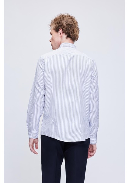 Siyah Comfort Fit Çizgili Pamuklu Düğmeli Yaka Uzun Kollu Casual Gömlek indirimleri