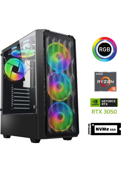 GX95 Ryzen 5 5600 16GB Ram 512GB M.2 Nvme SSD 6gb RTX3050 Oyuncu Masaüstü Bilgisayarı