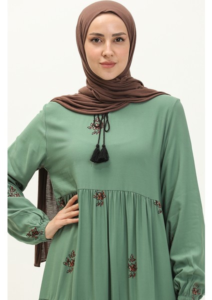 Desenli Viskon Elbise 4083-05 Çağla Yeşili modelleri