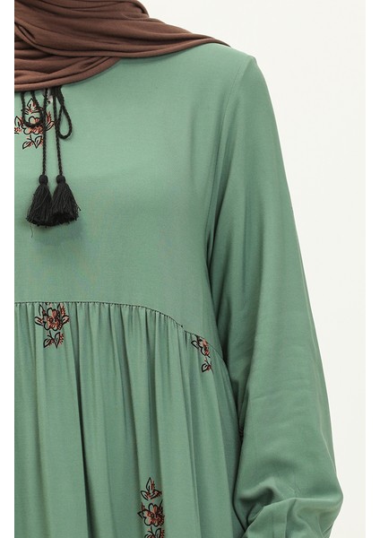 Desenli Viskon Elbise 4083-05 Çağla Yeşili fırsatları