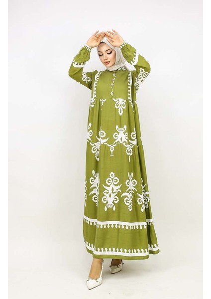 Çini Desen Elbise 4100-09 Yağ Yeşili fiyatları