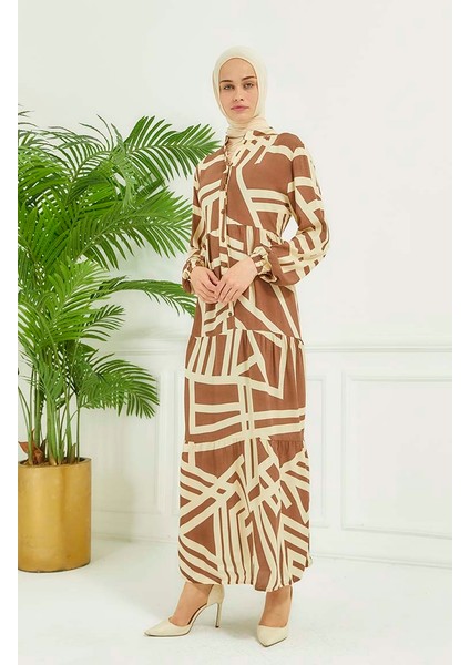 Geometrik Desen Elbise 4106-05 Vizon indirimleri